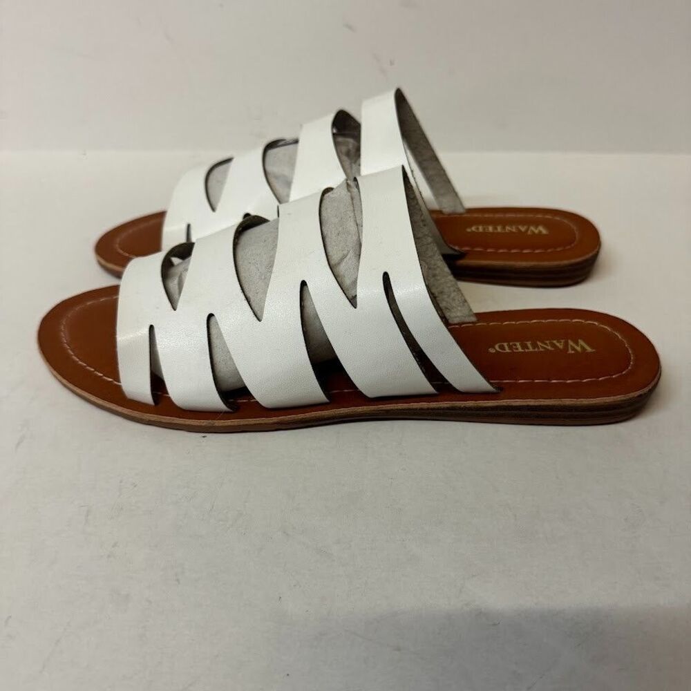 Wanted Womens 8.5 M White Harlow Caged Slip On Flat Open Toed Sandals NIB FH1